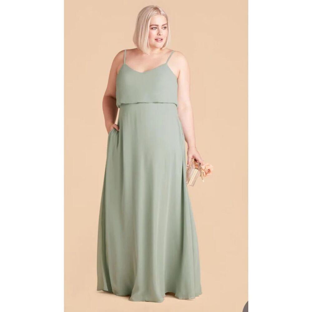 Birdy Grey Maxi Dress Womens Curve 2X Sage Gwennie Blouson Style Chiffon‎ NWT